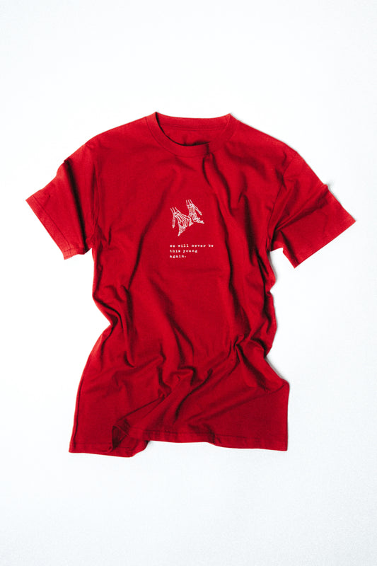 never be this young t-shirt - dark red